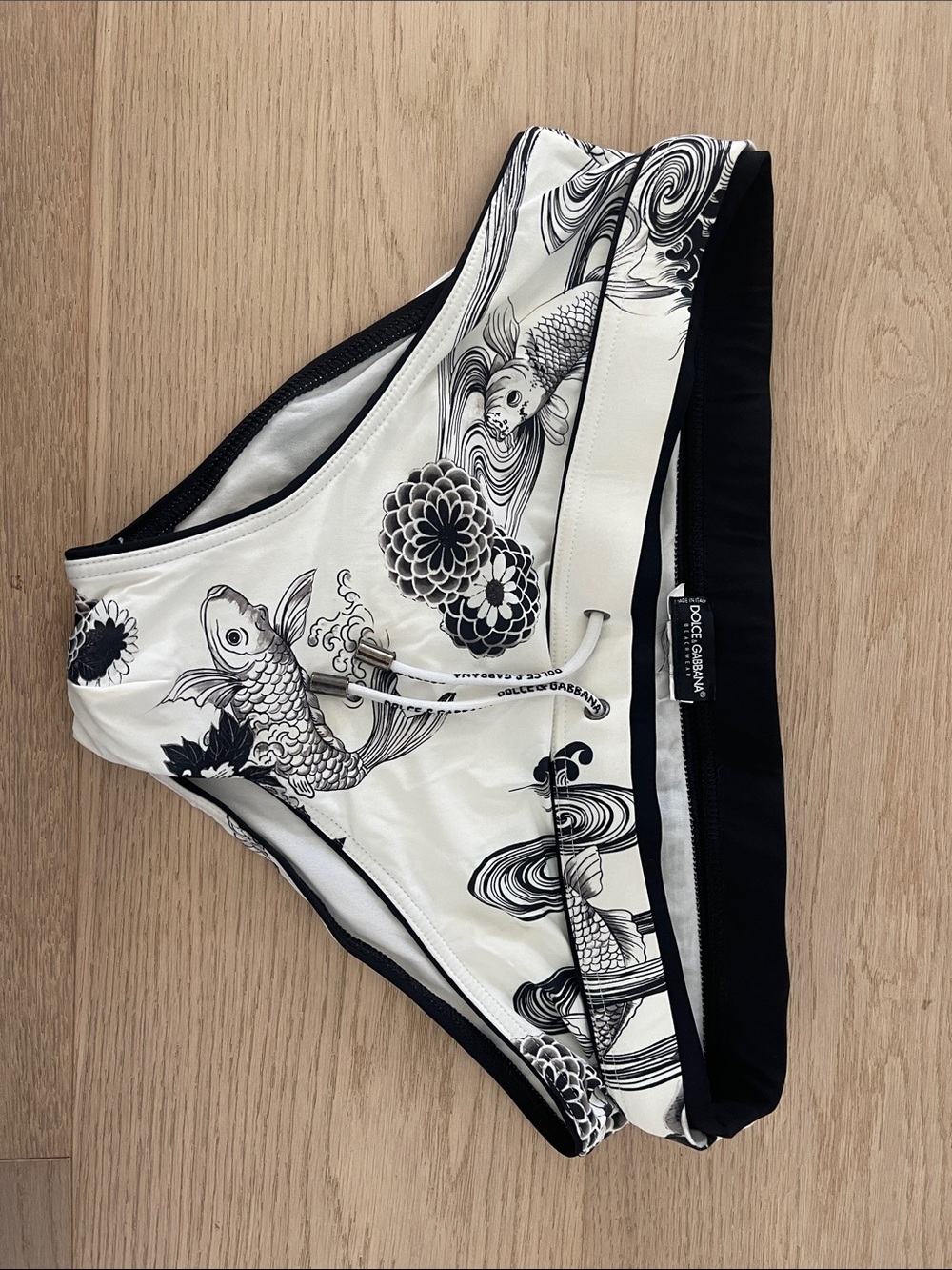 Dolce & Gabbana Black & White Koi Print Swim Briefs
